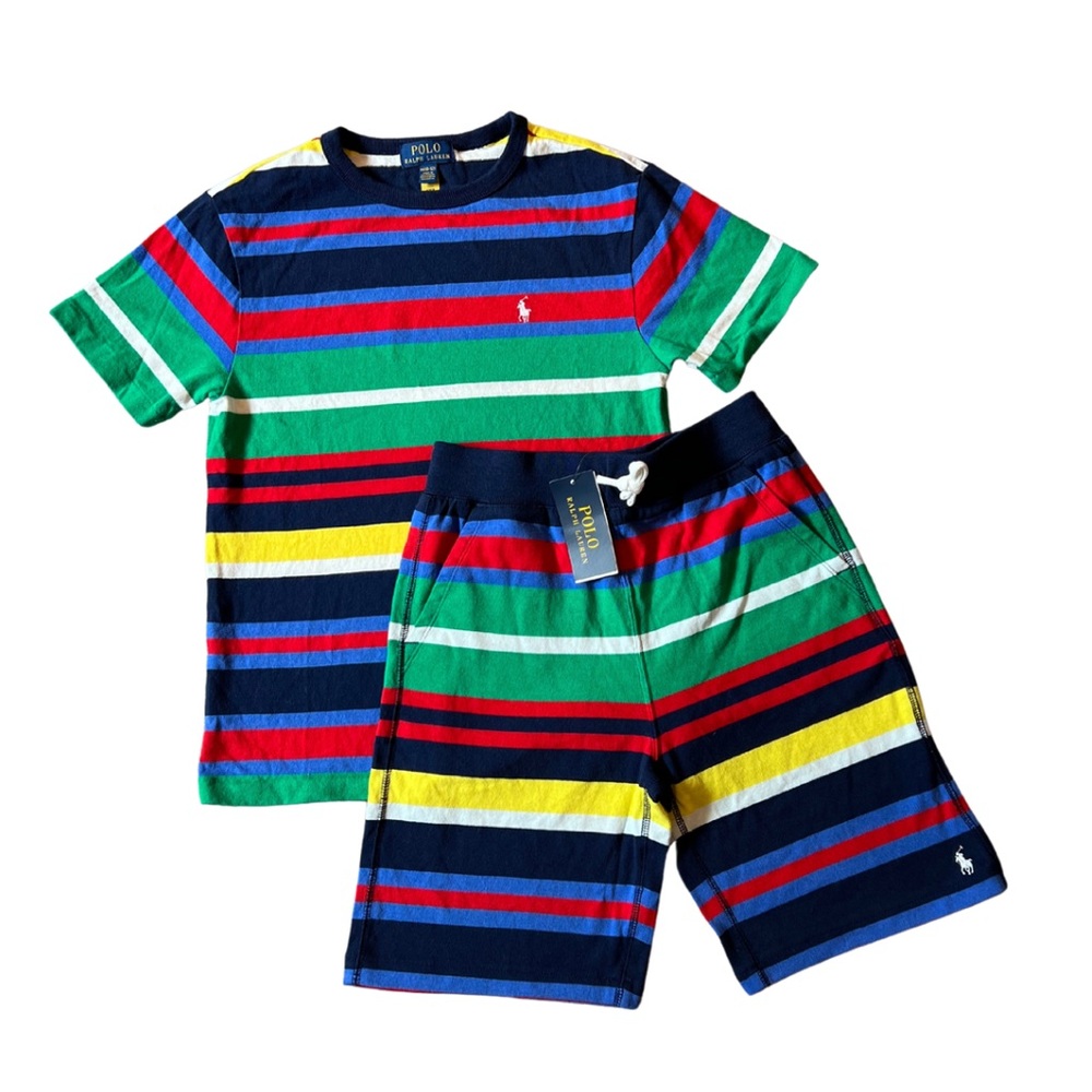 NWT Ralph Lauren Polo knitted boys top and short set size 10/12